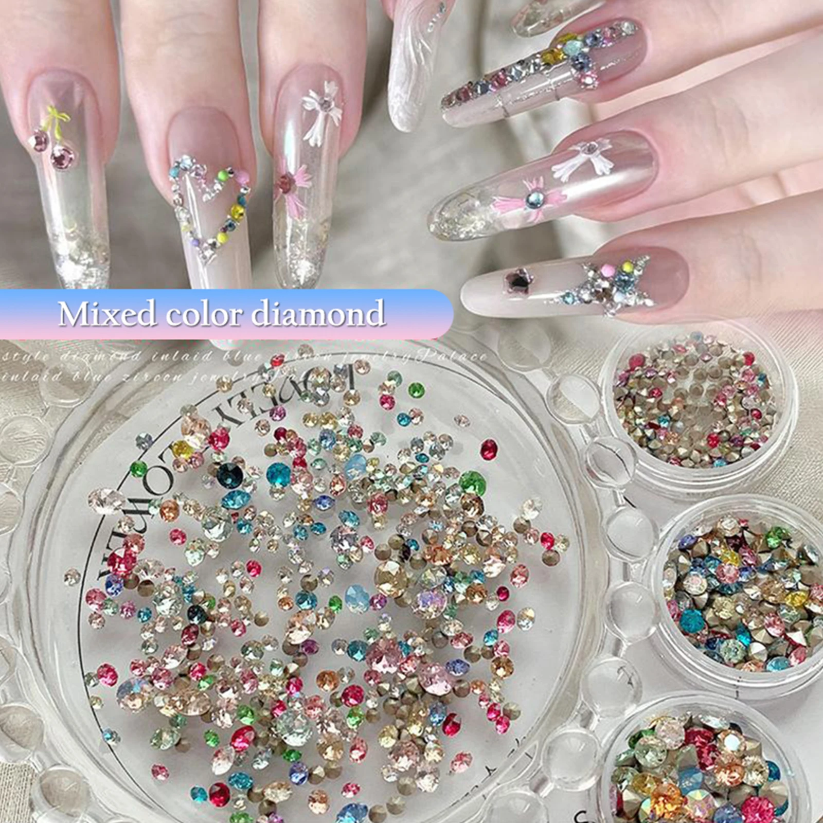 50/100 Uds. Diamantes de imitación de cristal con parte inferior puntiaguda 3D brillantes para decoración de uñas, dijes de uñas coloridos, piedras preciosas para decoración DIY