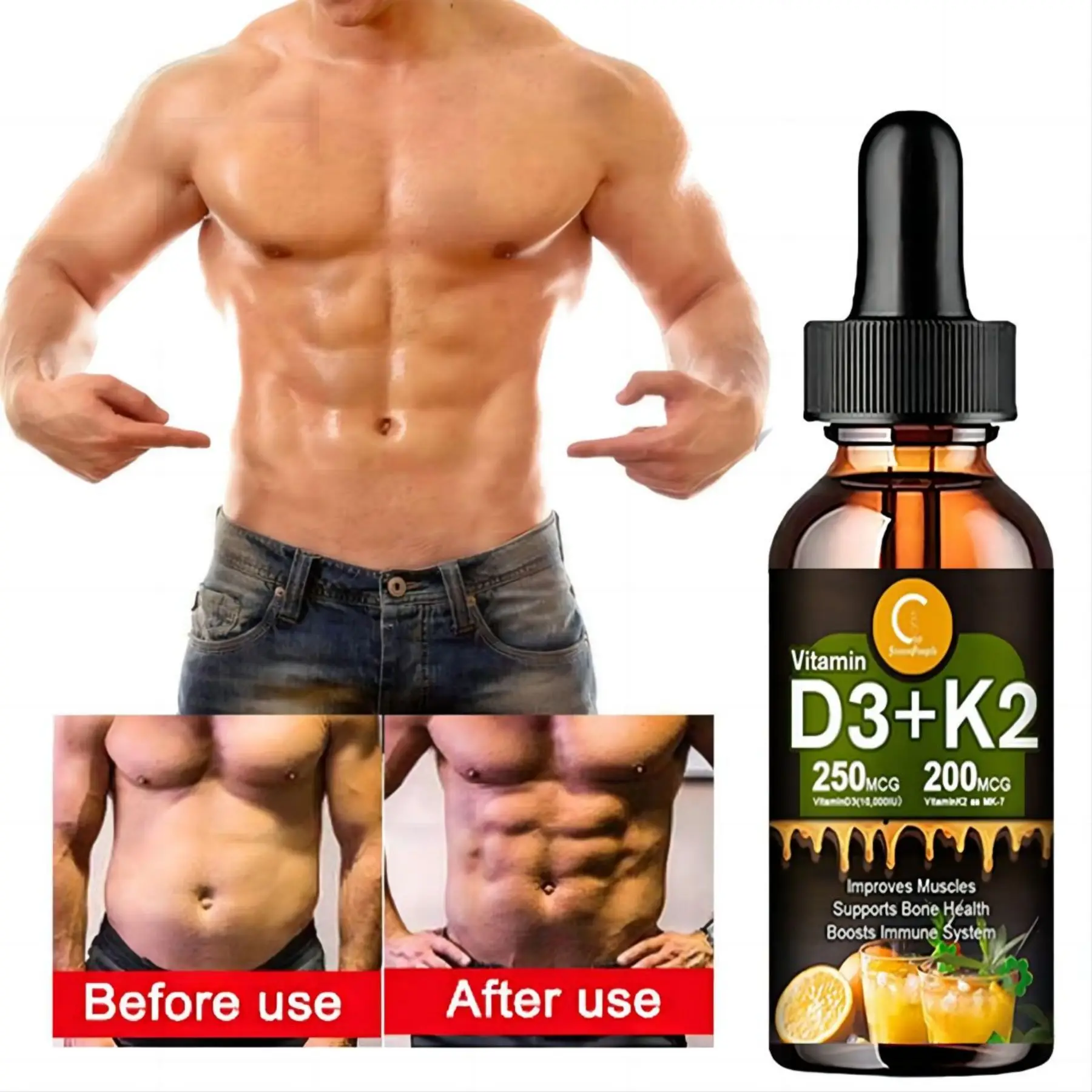 Vitamine liquide D3K2 pour une amélioration cardiaque et immunitaire saine, gouttes de vitamine K2D3