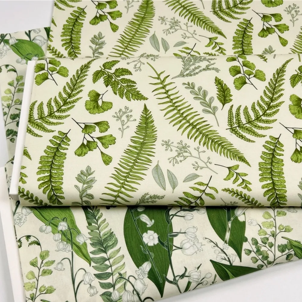 

Lily Flower Green Leaves Pure Cotton Jersey Fabric DIY Handmade Women's Dress Book Coat Hat Mouth Bag Gold Curtain Telas Para