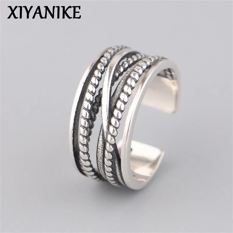 XIYANIKE Silver Color Vintage Multilayer Winding Adjustable Cuff Finger Rings For Women Girl Fashion New  Jewelry Party Gift