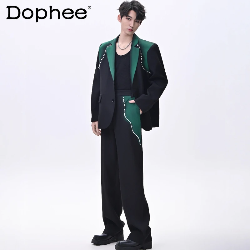 

2025 мужские осенние новые модные 2 шт. градиентного цвета с мягкой подкладкой на плечах, шикарные пиджаки, высококачественные стильные брюки, мужские трендовые комплекты из двух предметов