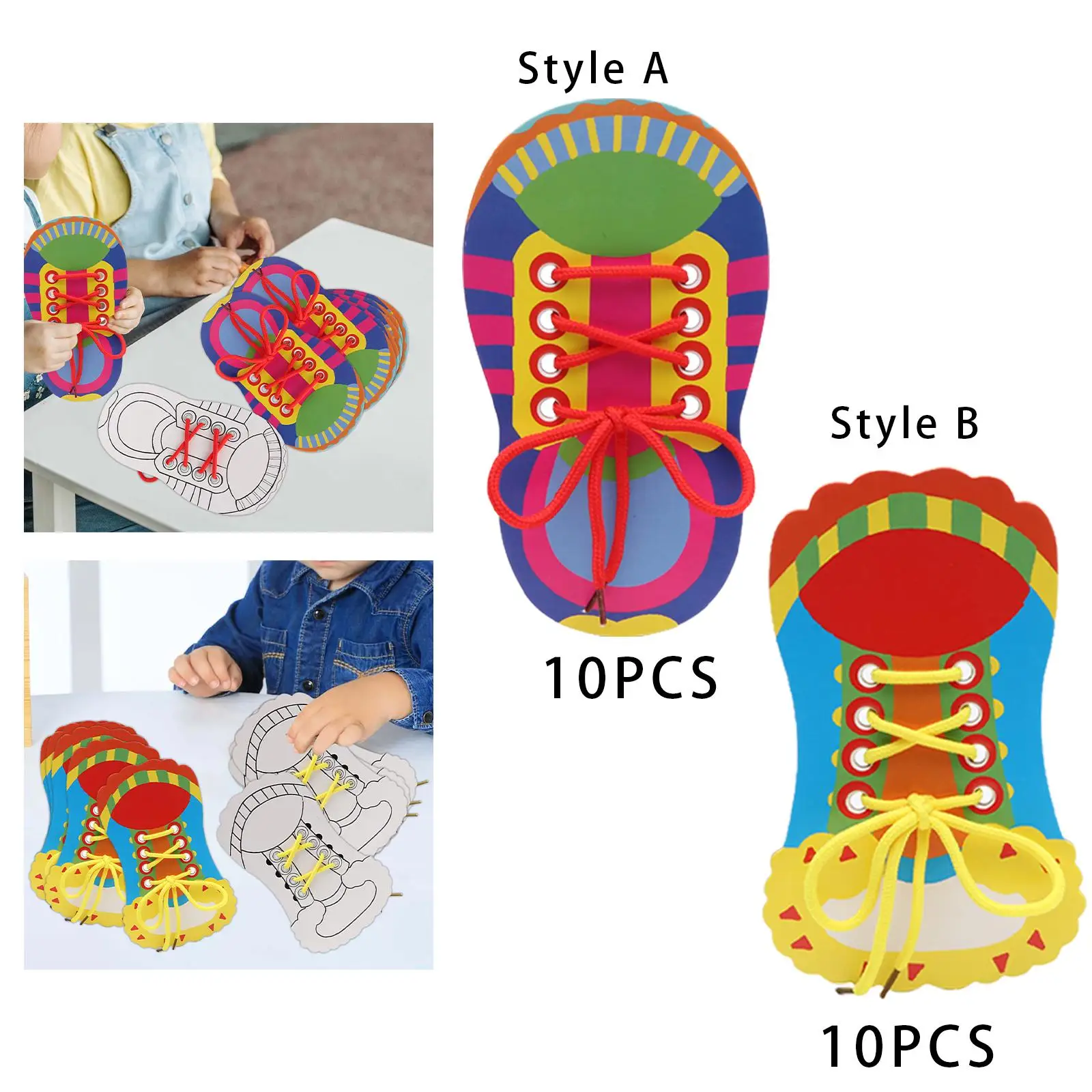 Cordones de lazo de tablero ocupado, desarrollo de habilidades motoras básicas, juguete de viaje, 10 unidades