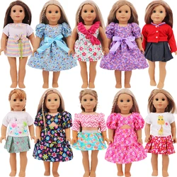 Ropa de muñeca vestido para niña de 18 pulgadas, camiseta de muñeca Reborn de 43Cm y falda, vestido de lazo lindo, regalo de juguetes para niña bebé de nuestra generación