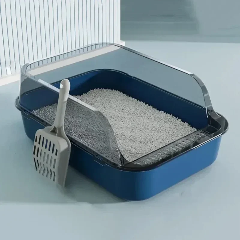 Semi-Enclosed Cat Litter Box, Thickening Kitty Sandbox, High Side Splashproof Pet Bedpans with Litter Scoop, Cat Supplies