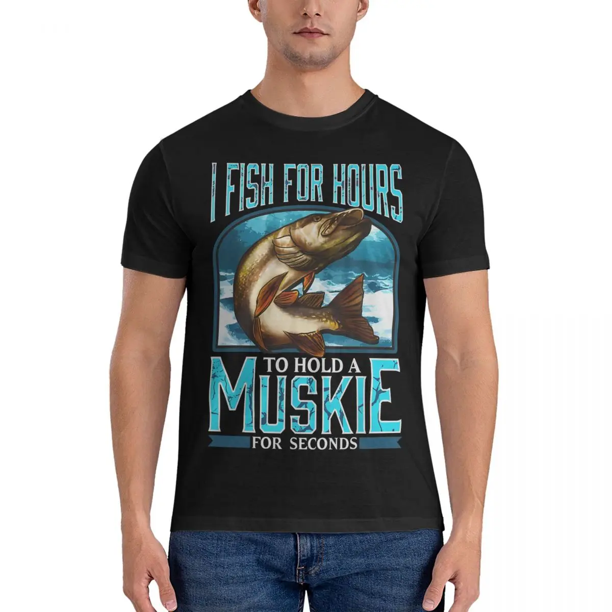 Men T-Shirts Winter Ice Fishing Lovers Muskie Musky Fis Creative Pure Cotton Tee Shirt Short Sleeve Muskie T Shirts Round Collar