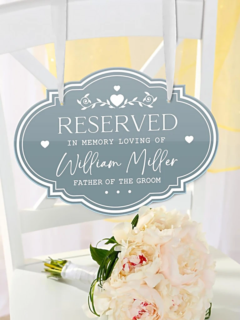 

Reserved in loving memory wedding reserved seat sign, this seat is reserved memorial hanging chair sign, with Custom Name & Role