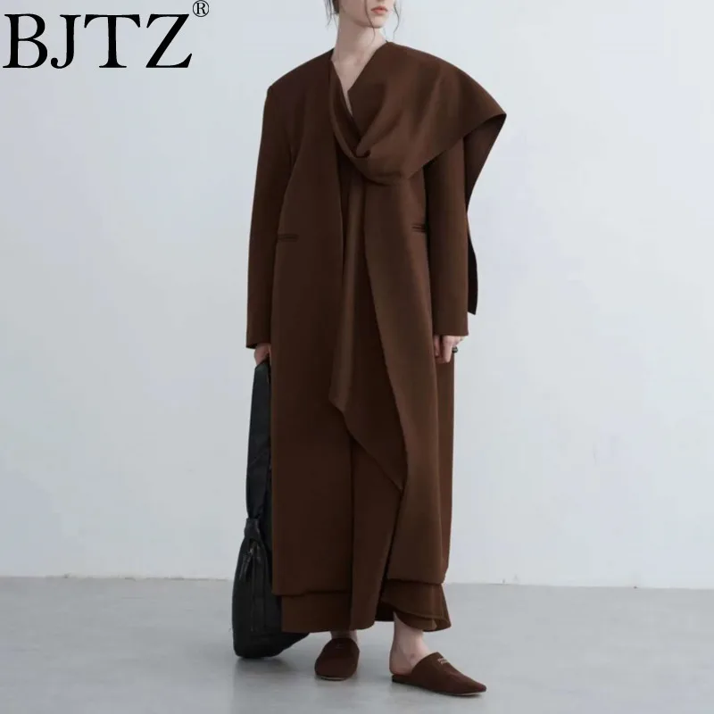 

BJTZ Fashion Design Detachable Ribbon Extended Blazer Coat Women's 2025 Spring Autumn New Loose Long Windbreaker