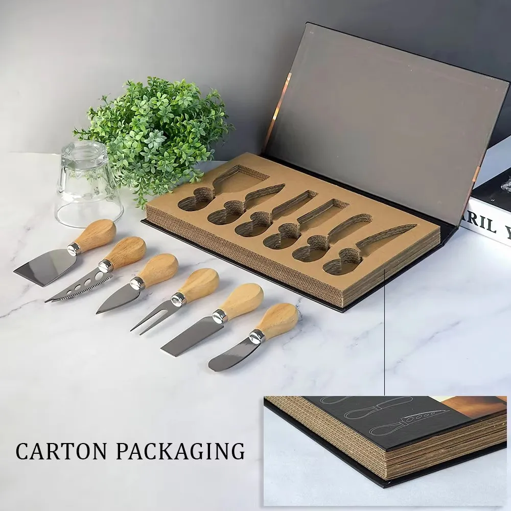 

6pcs/set Cheese Knives Set Stainless Steel Fork Spreader Premium Exquisite Collection Walnut Handle Cheese Slicer with Gift Box