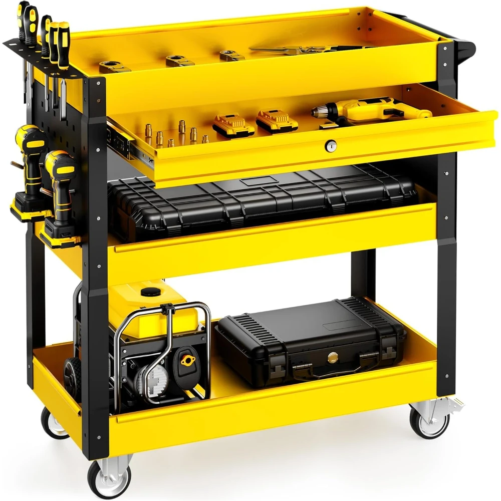 

4-Tier Rolling Tool Cart, 400LBS Metal Structure,Locking Drawer and Pegboard,Mobile Utility Cart for Garage,Workshop,Repair Shop