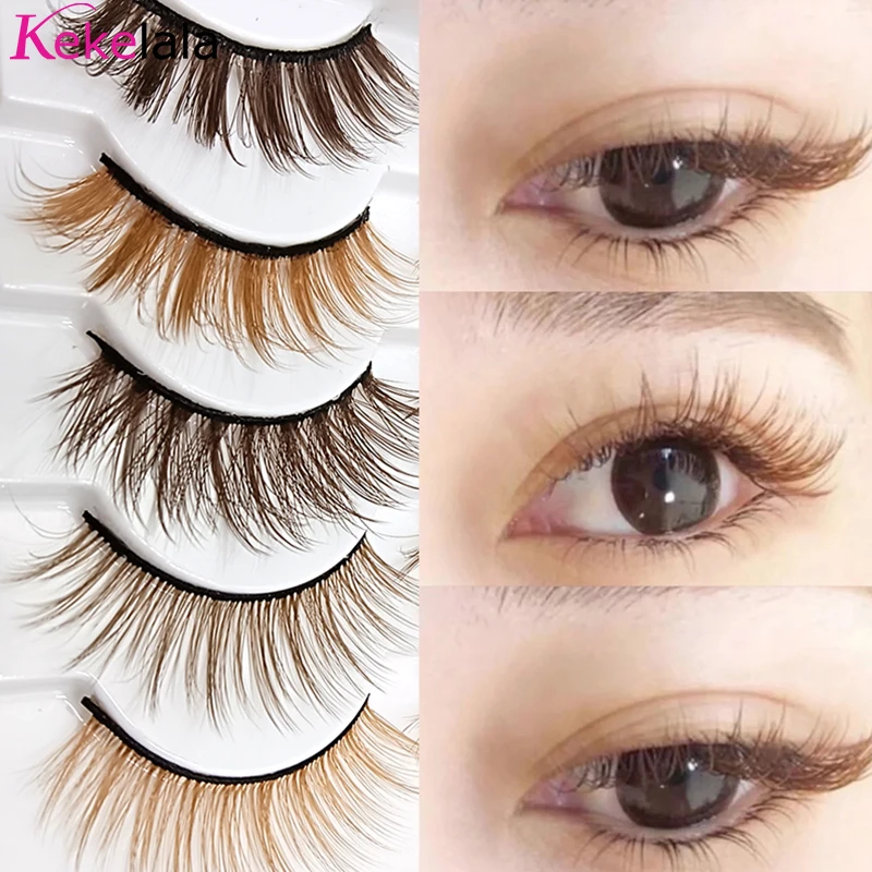 kekelala 5 par Mix Fake Brown Strip Eyelashes Wholesale Blonde False Colored Eye Lash Extension Long Natural Faux Mink Cils