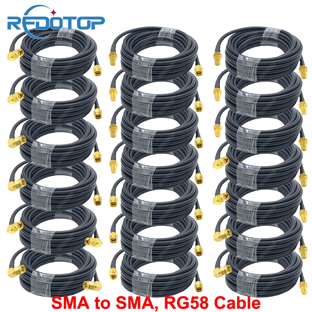 SMA to SMA Male Female RF Connector Crimp 50Ω RG58 Coaxial Cable Extension Pigtail 10CM-2.5M SMA-SMA-50-3 Wifi Antenna RF Jumper