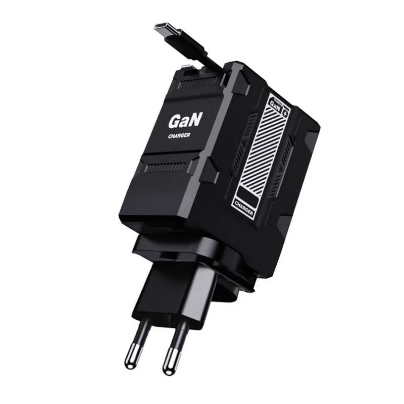 Telefon-Schnellladegerät 2-in-1 GaN-Ladegerät 120W Mit Dualem Einziehbarem Kabel Reise-Schnellladegerät für Telefon Macbook Laptop