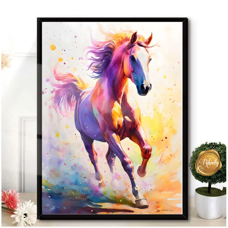 Framed Painting Horse Posters Prints Wall Art Pictures Living Room Bedroom Home Decor Festival Gift for Her/Him Ready To Hang