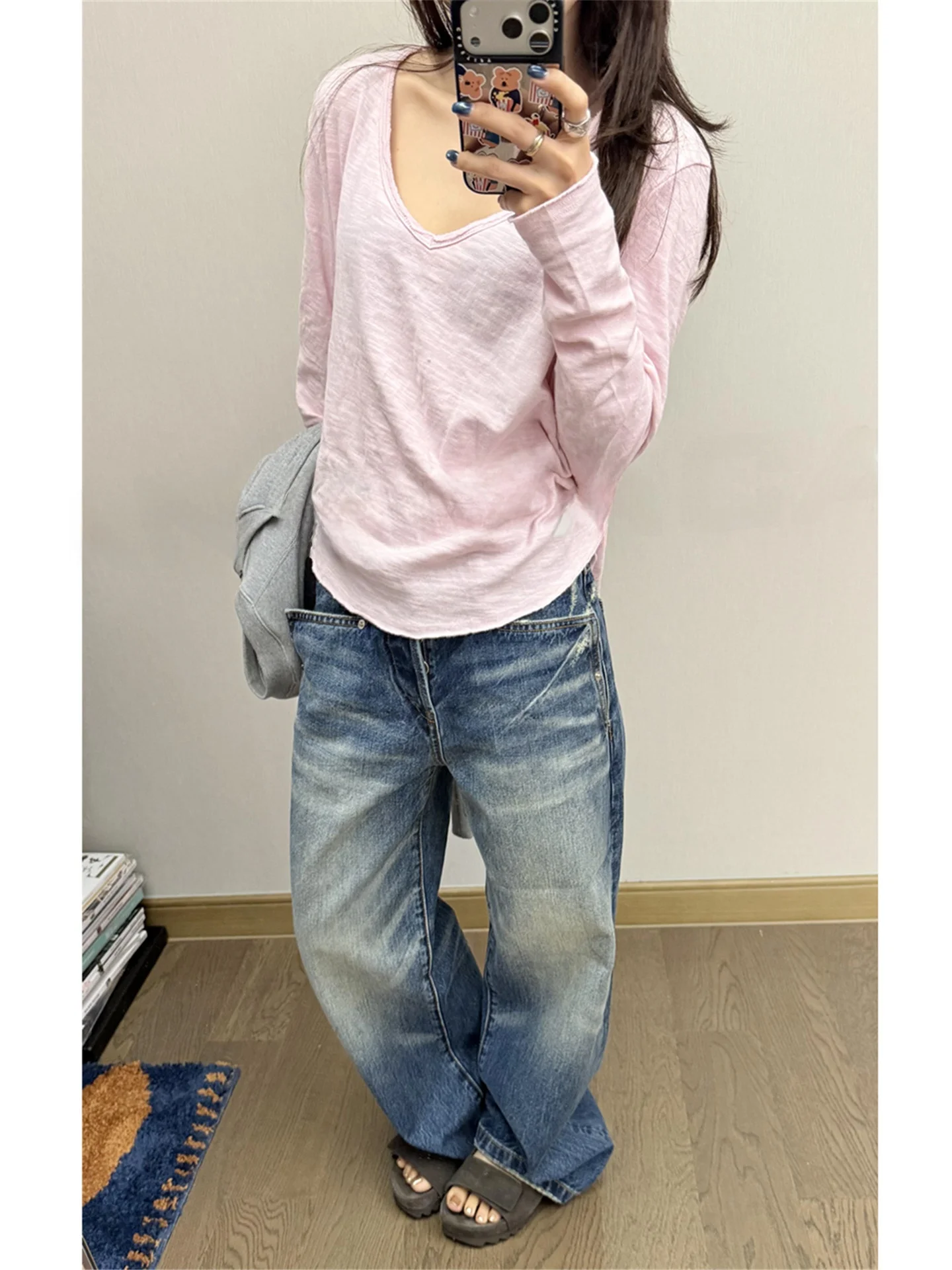 

Американские винтажные джинсы с низкой посадкой и прямыми штанинами для женщин, весна-лето, свободные, стройнящие, в стиле Hot Girl, удлиненные до пола