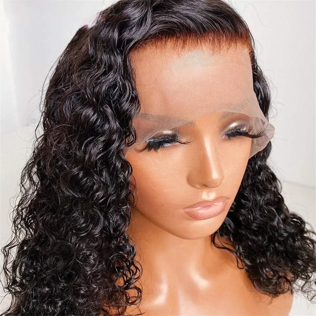 غلويليس موجة عميقة شعر بشري حقيقي قبل قطع 13x4 إغلاق شعر مستعار دانتيل كثافة عالية 8-16 بوصة مجعد نمط النساء السود الاستخدام اليومي