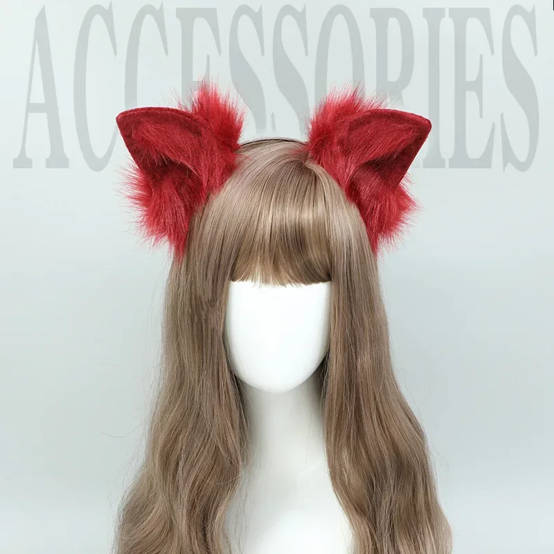 Halloween Red Wolf Fox Cat Ears Plush Hair Hoop Lolita Lovely Handmade Party Headdress Anime Cosplay Party Kawaii Accessories