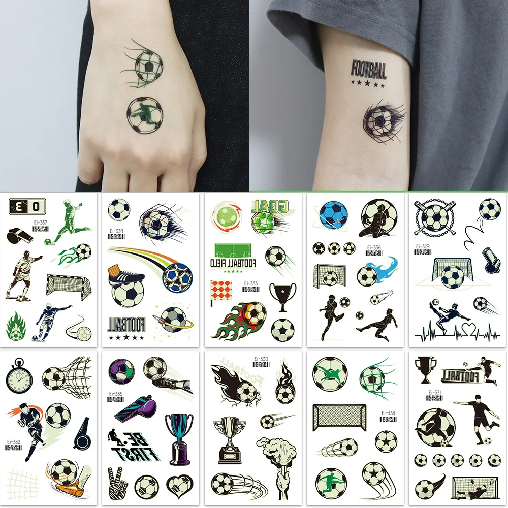 5 Sheets Luminous Football Temporary Tattoos Waterproof Face Stickers Multi Design For Fan Party Sports Decor