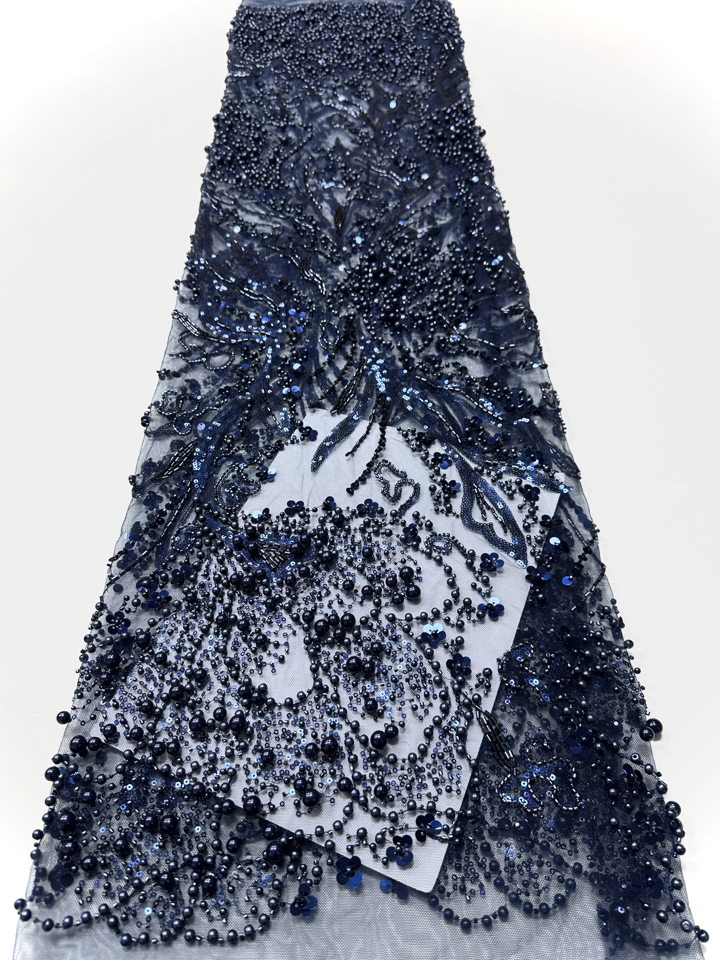 Tela de encaje de novio bordado pesado con lentejuelas africanas de alta calidad, tela de encaje de lentejuelas con cuentas para Material de boda nigeriano