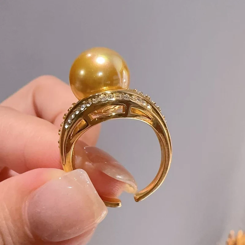 خمر الذهب اللون خواتم اللؤلؤ الزفاف الشمبانيا للنساء حجر الراين قابل للتعديل جودة المجوهرات الفاخرة مصمم الهدايا 2025 #4