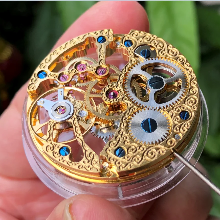 Genuine Mechanical St3600 Golden Manual Skeleton Hand Winding 6497 Hollow Out Carved Flowers Movement For Men\'s Watch