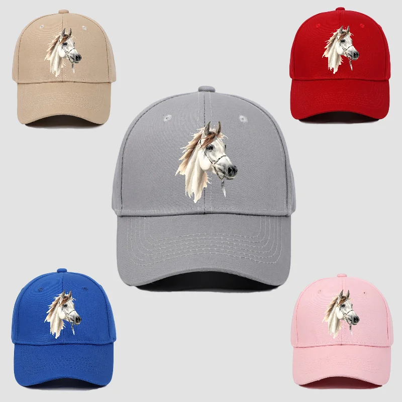 Unisex Cotton Baseball Cap with Printed Horse Design, Casual Lightweight Adjustable Hat with Slight Stretch, Outdoor Sun Protect