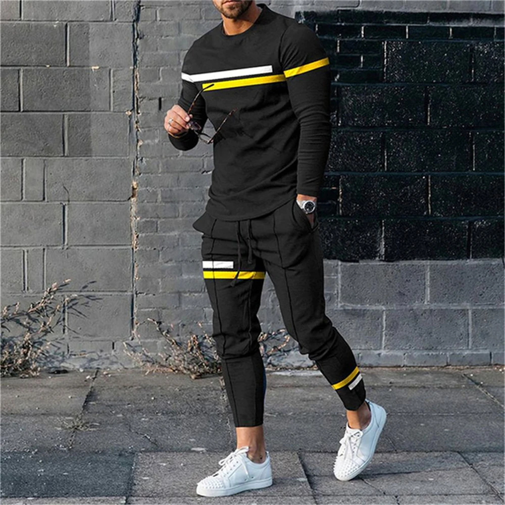 Men\'s Tracksuit Casual 2 Piece Sets Long Sleeve T-Shirt+ Long Sweatpants Set Fashion Tops Tees Outfits Oversized Men Clothing