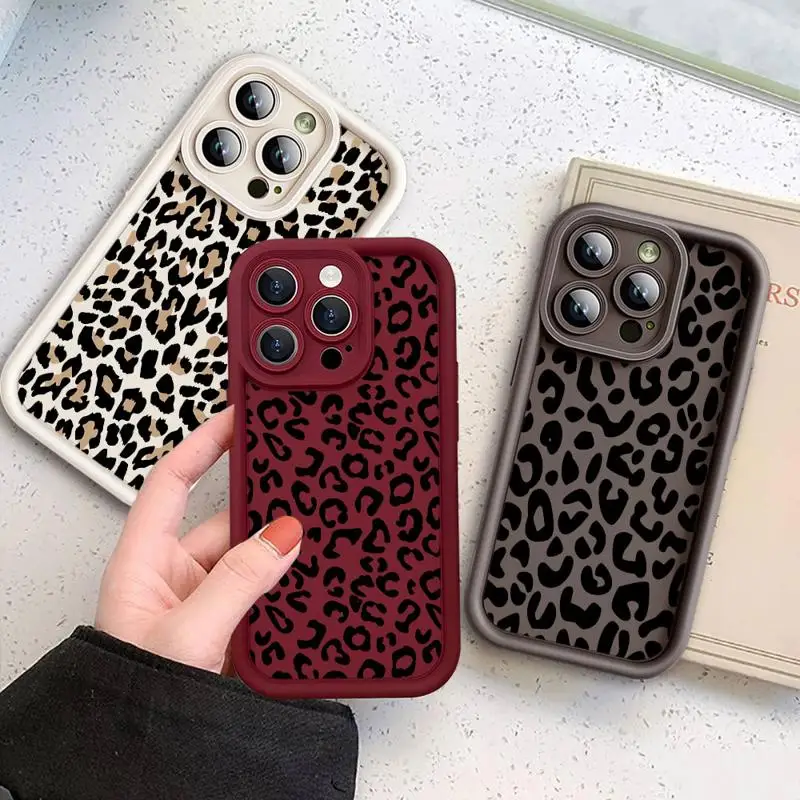 Black Print L-Leopard Graphic 3d Edges Phone Case for iPhone 15 Pro Max 14 13 Plus 12 11 MINI XR X XS Ladder Silicone Funda