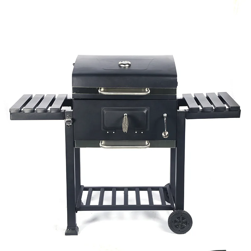 Backyard Outdoor Kitchen Barbecue Smoker Large Trolley Garden Party Black Trolley Cart Bbq Charcoal Grill Carbon Steel