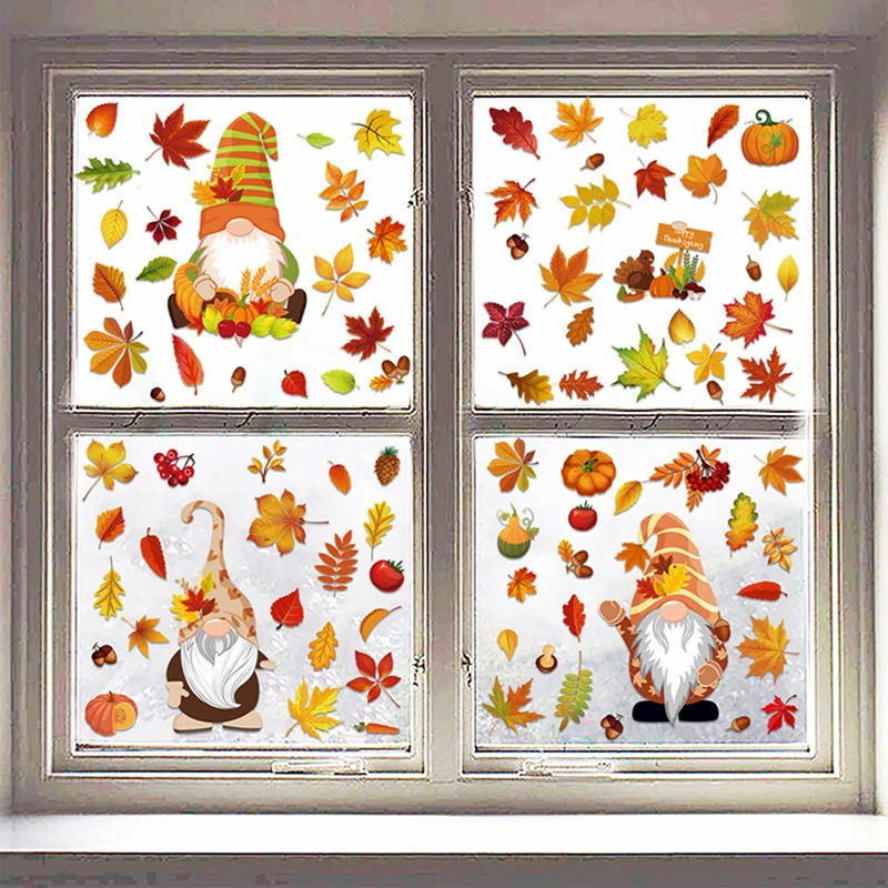 6 PCS Autumn Window Clings for Glass Autumn Clings for Windows Fall Window Stickers Thanksgiving Autumn Home Office Decorations