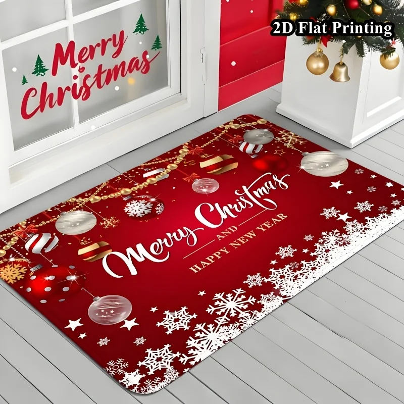 Vintage Three Snowman Doormat Plaid Border Pine Tree Pinecone Print Entry Floor Mat Christmas Holiday Front Door Home Decor