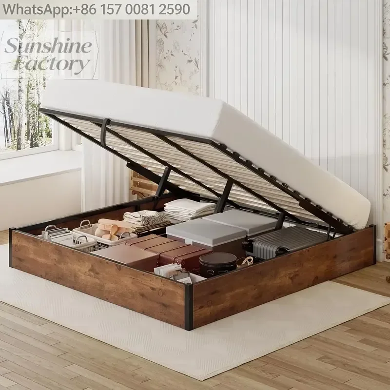 Queen Size Lift up Storage Platform Bed Frame, Metal Bed Frame with Slats Support No Box Spring Needed Large Storage Space