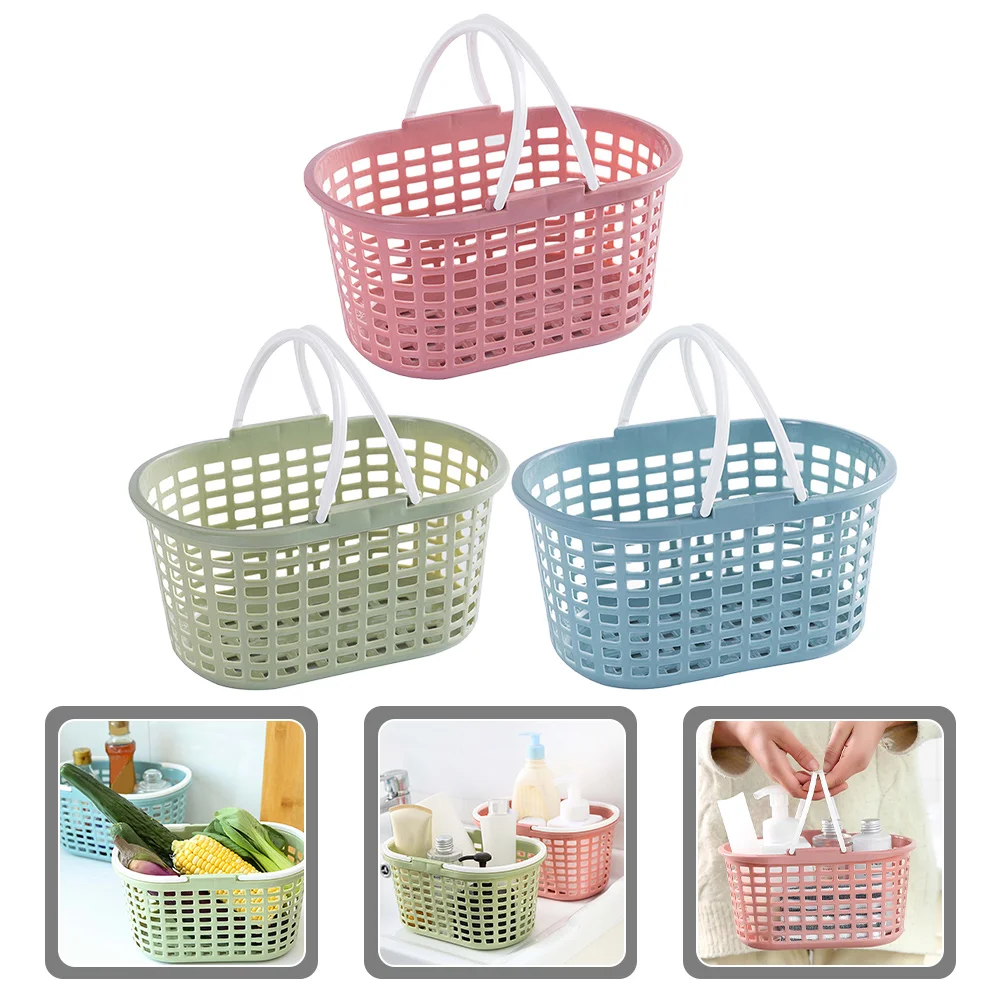 

3 Pcs Fruit Basket Pink and Green) Travel Vanity Tables Wicker Pp Cart Bathroom
