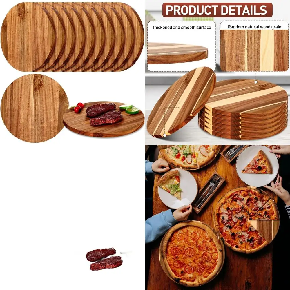

12 Acacia Wood Round Cutting Boards Set of 10, 0.6 Thick, Charcuterie Boards with Smooth Surface for Serving Pizza, Fruits, Vege