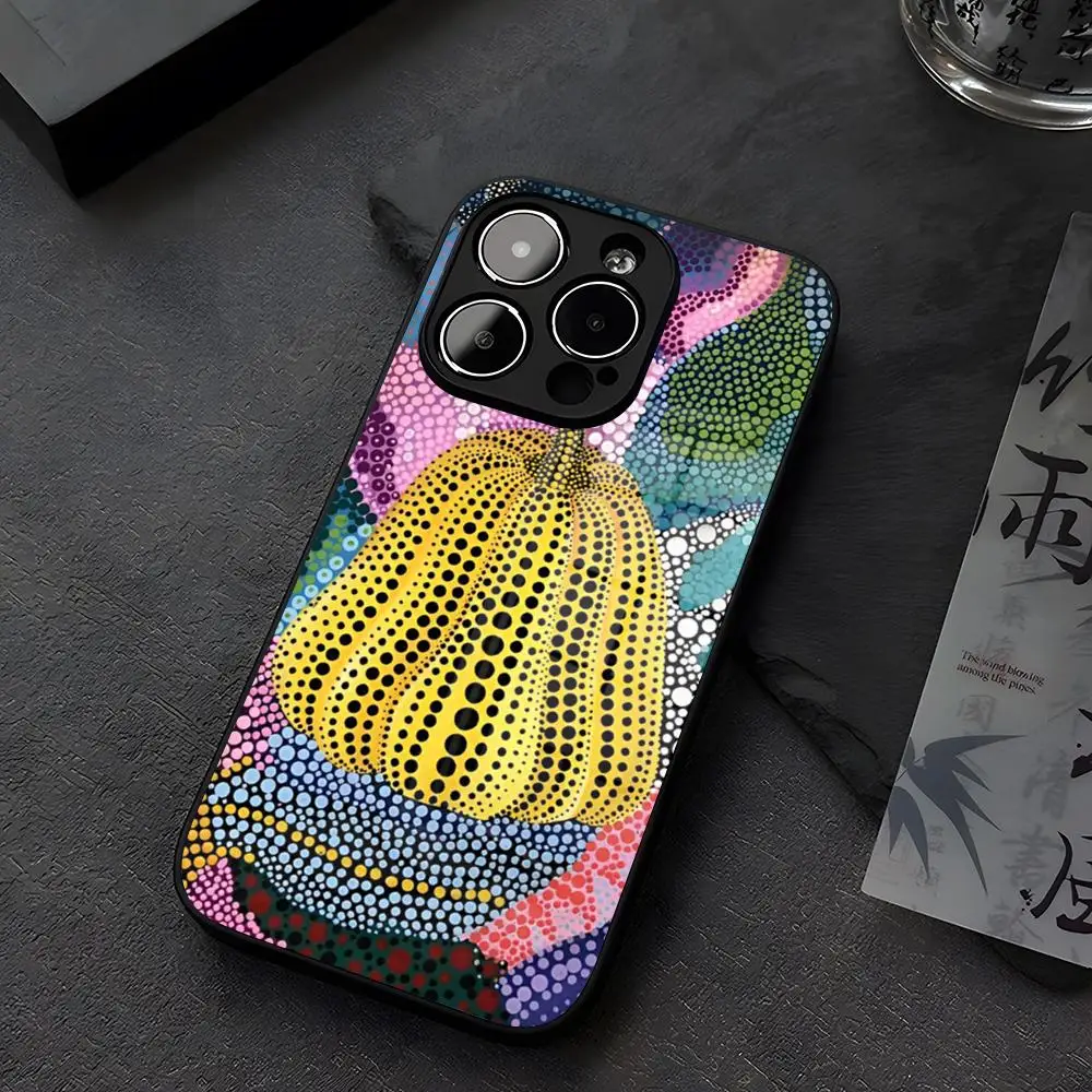 Yayoi Kusama Phone Case Glass For iPhone 12 15 14 13 16 11 Pro XS Max Plus Mini X XR E2020 Tempered Coque