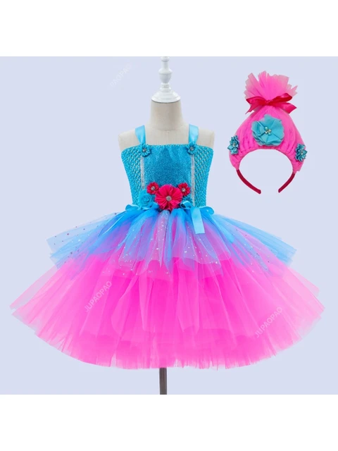 Trolls Tutu Dress for Girls Princess Poppy Birthday Costumes for Kids Magic Elves Halloween Dresses Girl Fairy Flower Outfits AliExpress