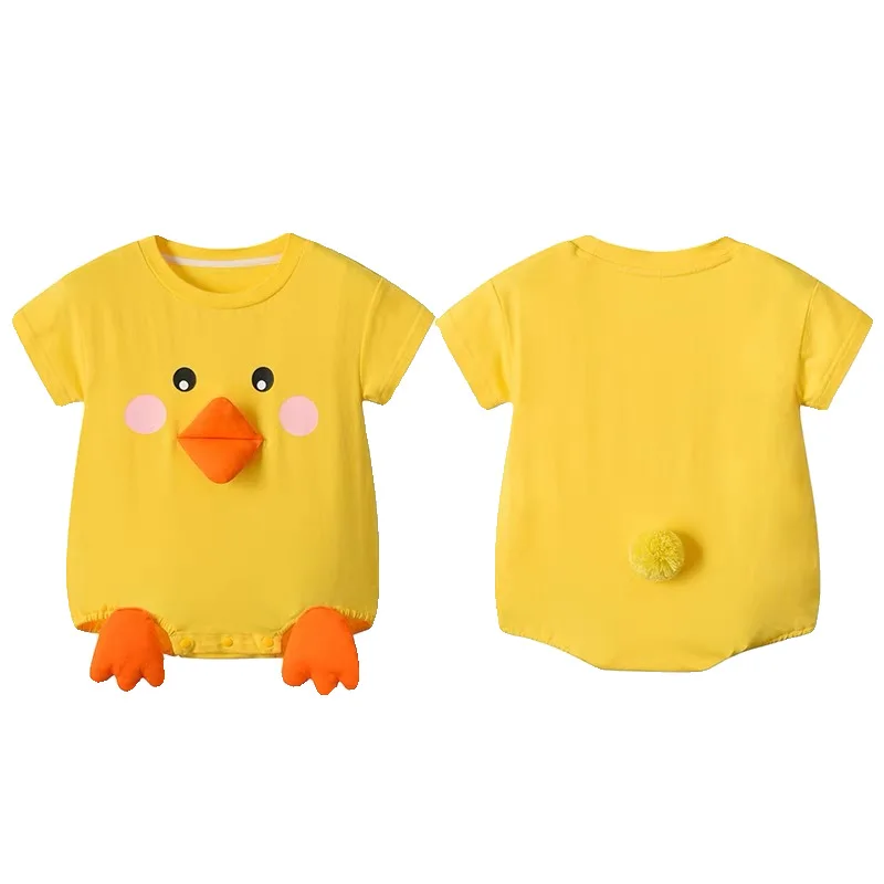Babykleidung, bezaubernder 3D-Enten-Strampler für Mädchen und Jungen, Sommer, leichter Overall aus 100 % Baumwolle mit Hut und Socken, Rollenspiel-Kostüm
