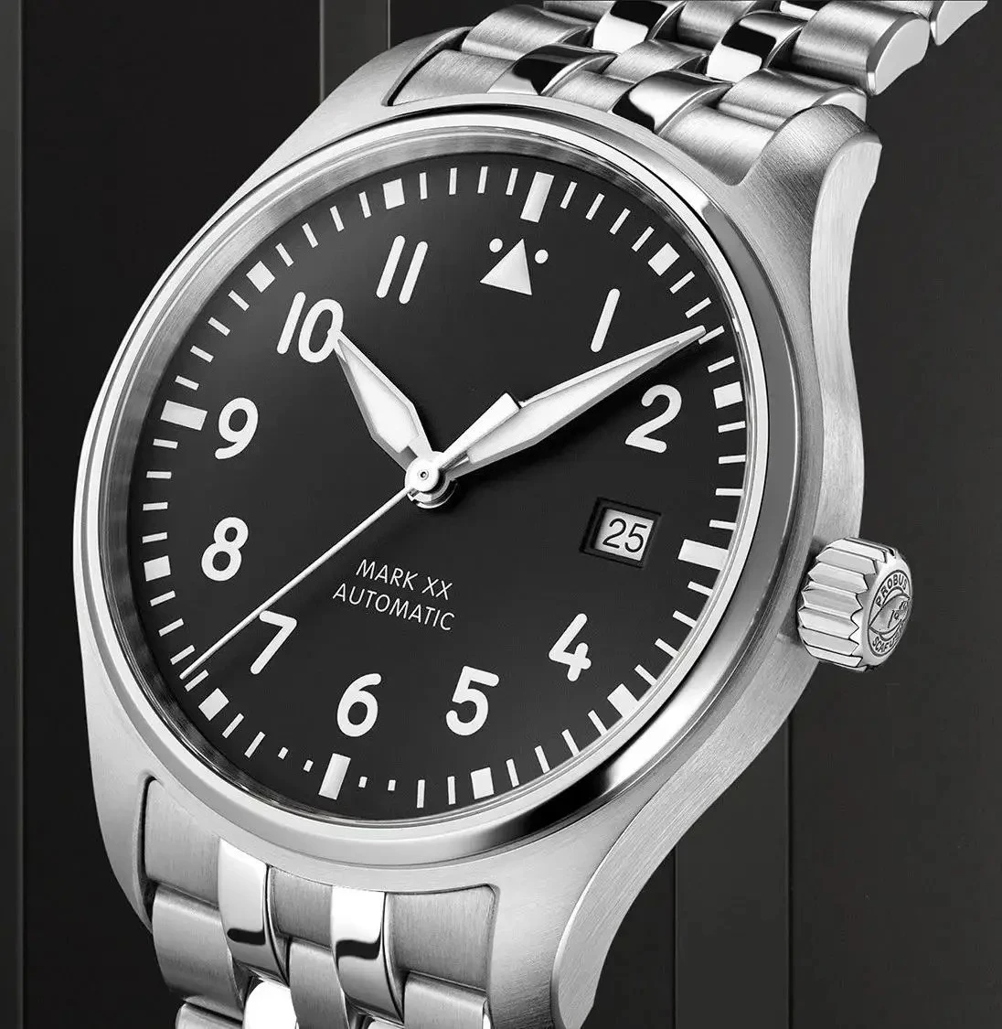 ساعة أوتوماتيكية فاخرة جديدة للرجال ساعات آلية حزام من الفولاذ المقاوم للصدأ أسود أزرق الطيارين مارك الثامن عشر 40 ملم #2