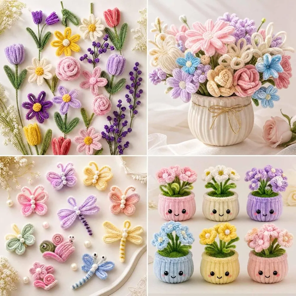 3600 Pcs 12 Inch Craft Pipe Cleaners Fluffy Chenille Stems Bulk with 50 Flower Stems, 4 Tape, 350 Stamens for DIY Art Projects, Gift Wrapping, Party Decorations view 6
