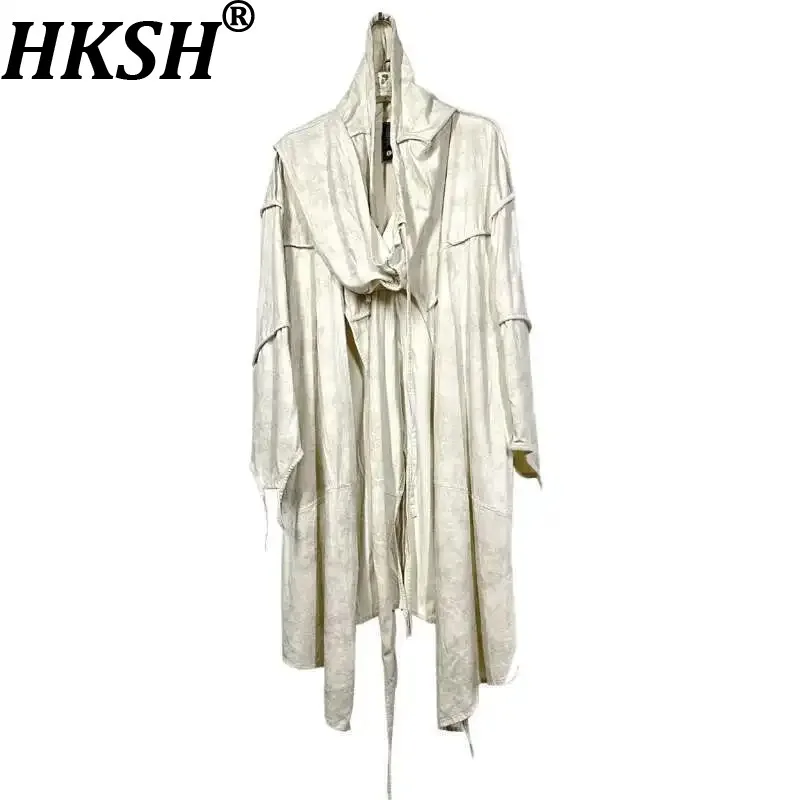HKSH Waste Land Wax Dyed Cotton Cloak Chic Niche Design Layered Folded Hooded T-shirt Trendy Tide Punk Dark Men's Trench HK1497