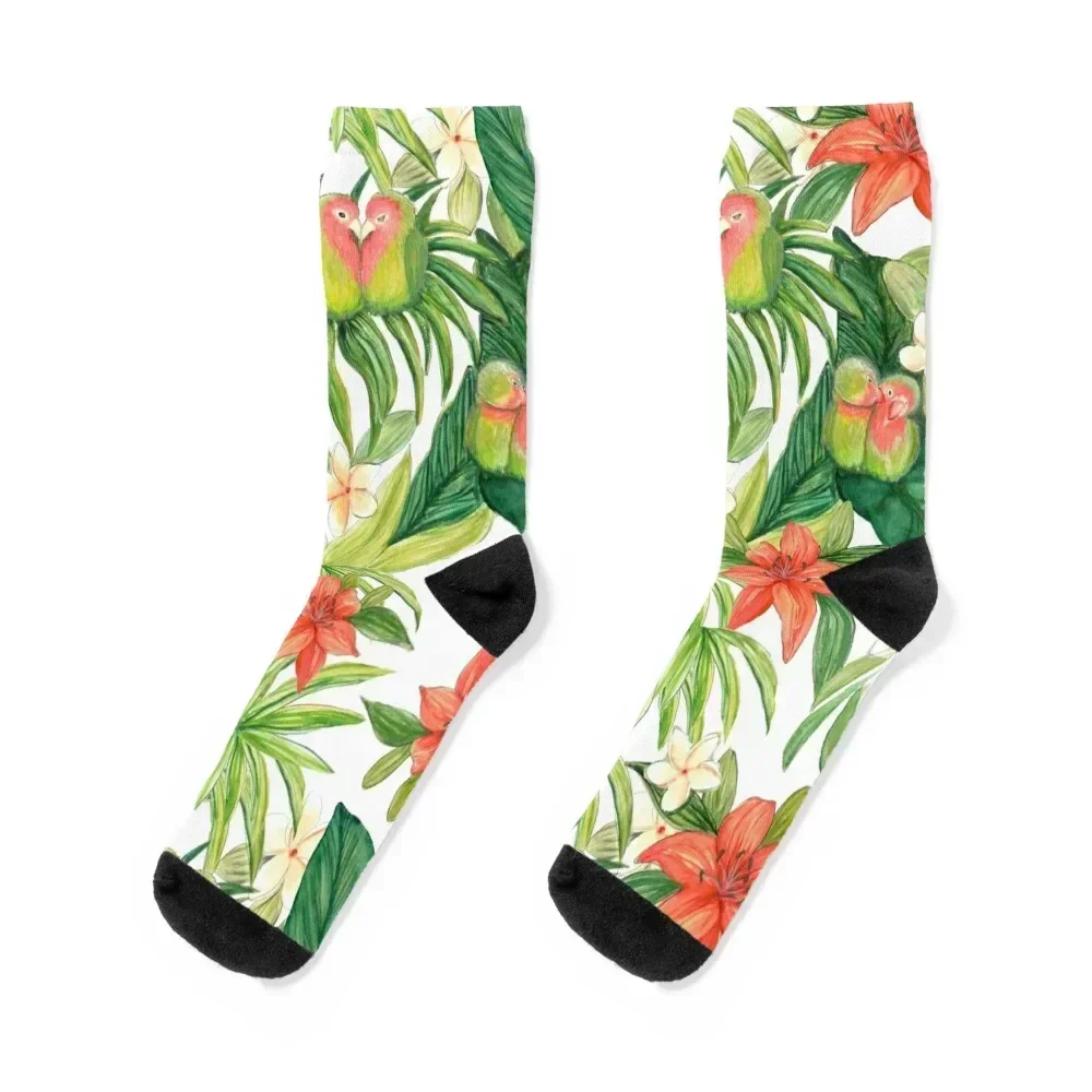 

Lovebird tropical flower watercolor art Socks luxury designer brand summer Socks For Girls Men's