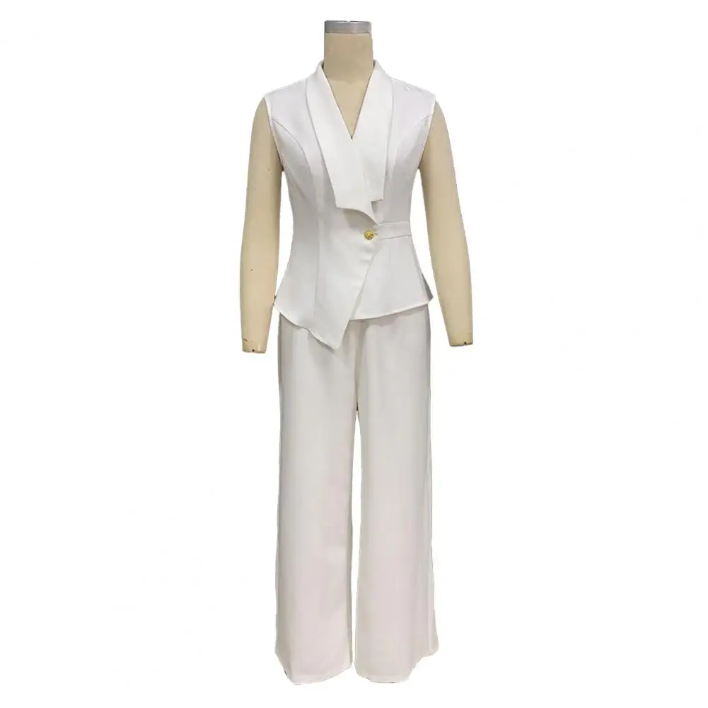 

Осенний костюм, женский комплект из 2-х предметов, блейзер без рукавов, жилет, широкие брюки, повседневная офисная рабочая одежда, нарядный для женщин