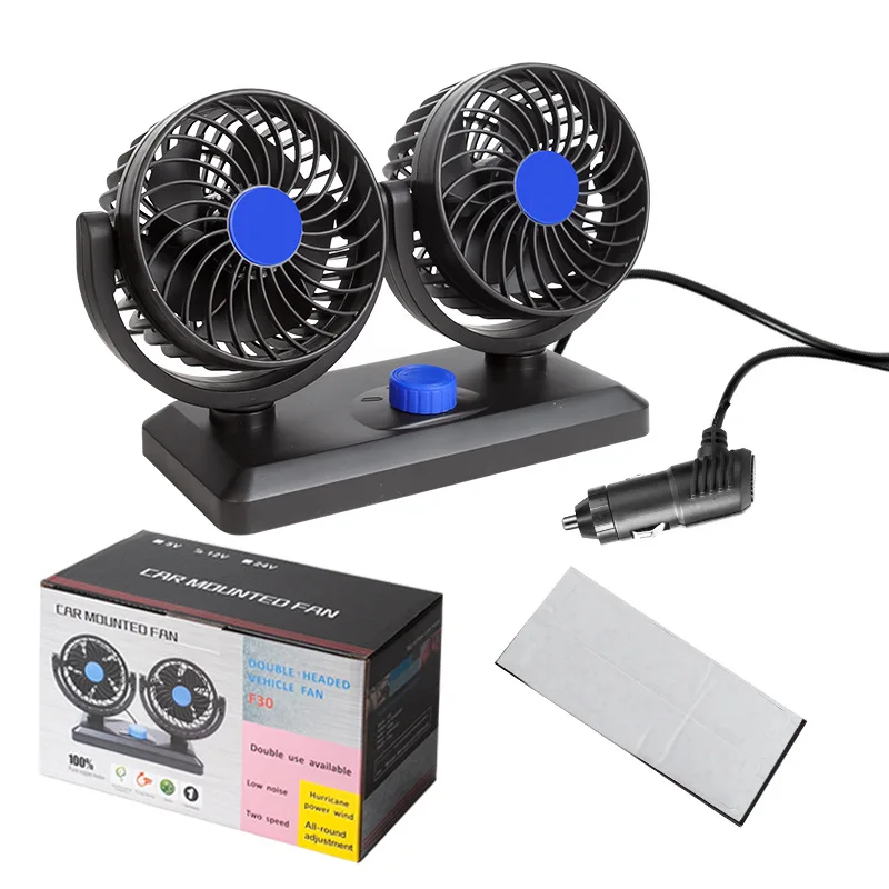 Car Fan 360° Adjustable 2 Head Air Fan Automotive Electric Fan USB/12V/24V Fan 2 Speeds Car Silent Fan For Home Desk Office&Car