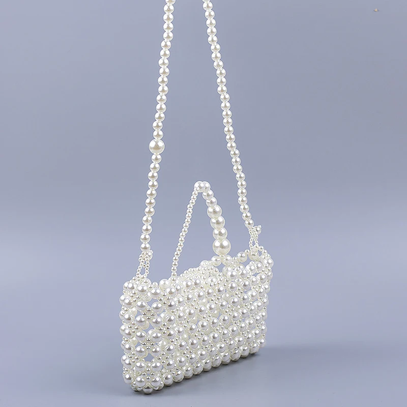 2022 Spring New Pearl Hollow Clear Bags for Women Hand-beaded Woven Clear Purses Handbags All-match Mobile Phone Women\'s Bag