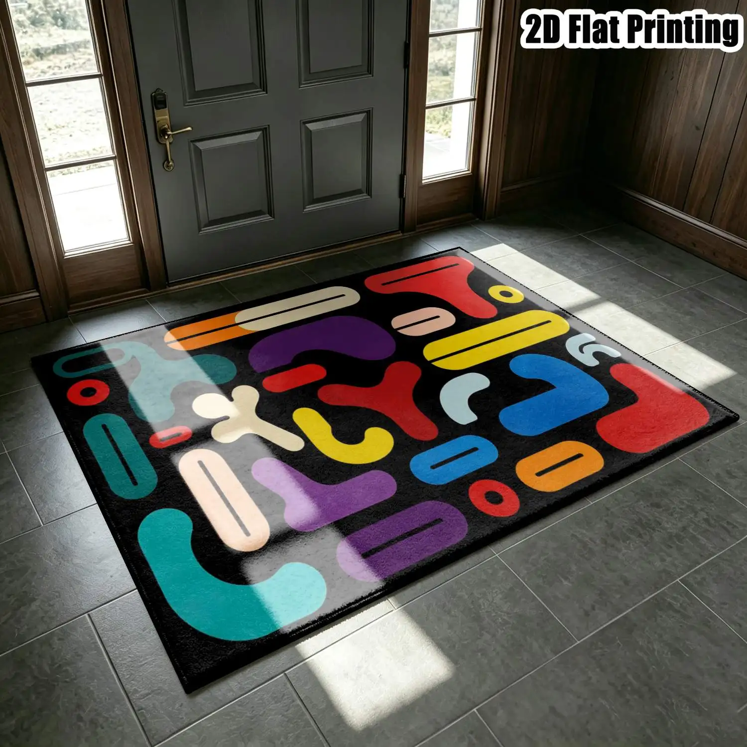 1Pc 2D Printed Carpet with Colorful Abstract Geometric Patterns Nordic, Instagram-Style, Modern Minimalist, European, Vintage Home Decor Floor Mats, Multi-Size, Machine Washable, Suitable for Entrance, Dining, Foyer, Bedroom, Living Room.
