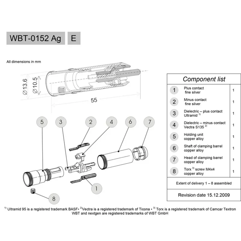 4 szt. WBT-0152Ag wtyk RCA miedziany posrebrzany samoblokujący kabel sygnałowy RCA złącze wtykowe