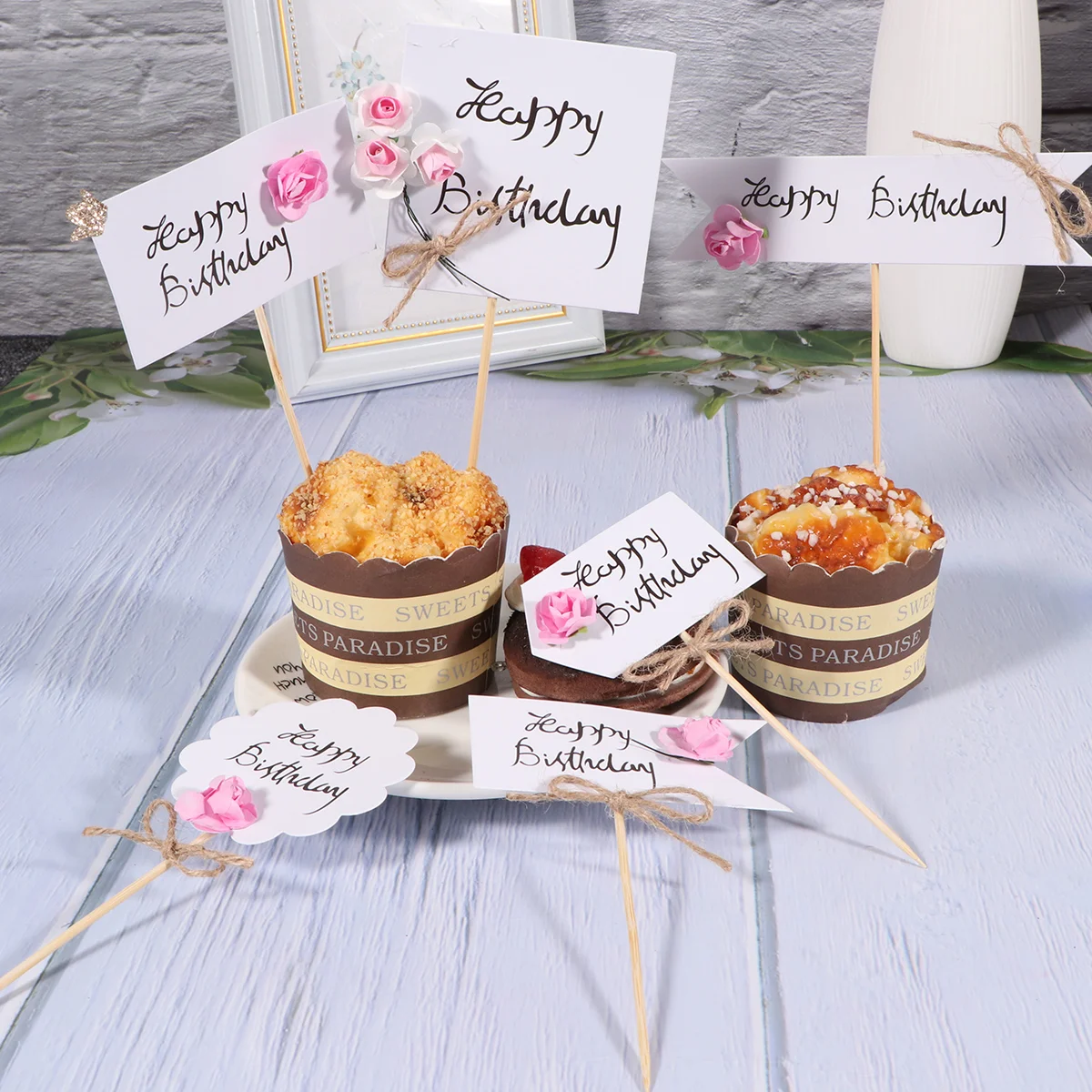 

12 PCS Gathering Decorations Pick Cake Flower Sticks Dessert Funny Birthday Colorful