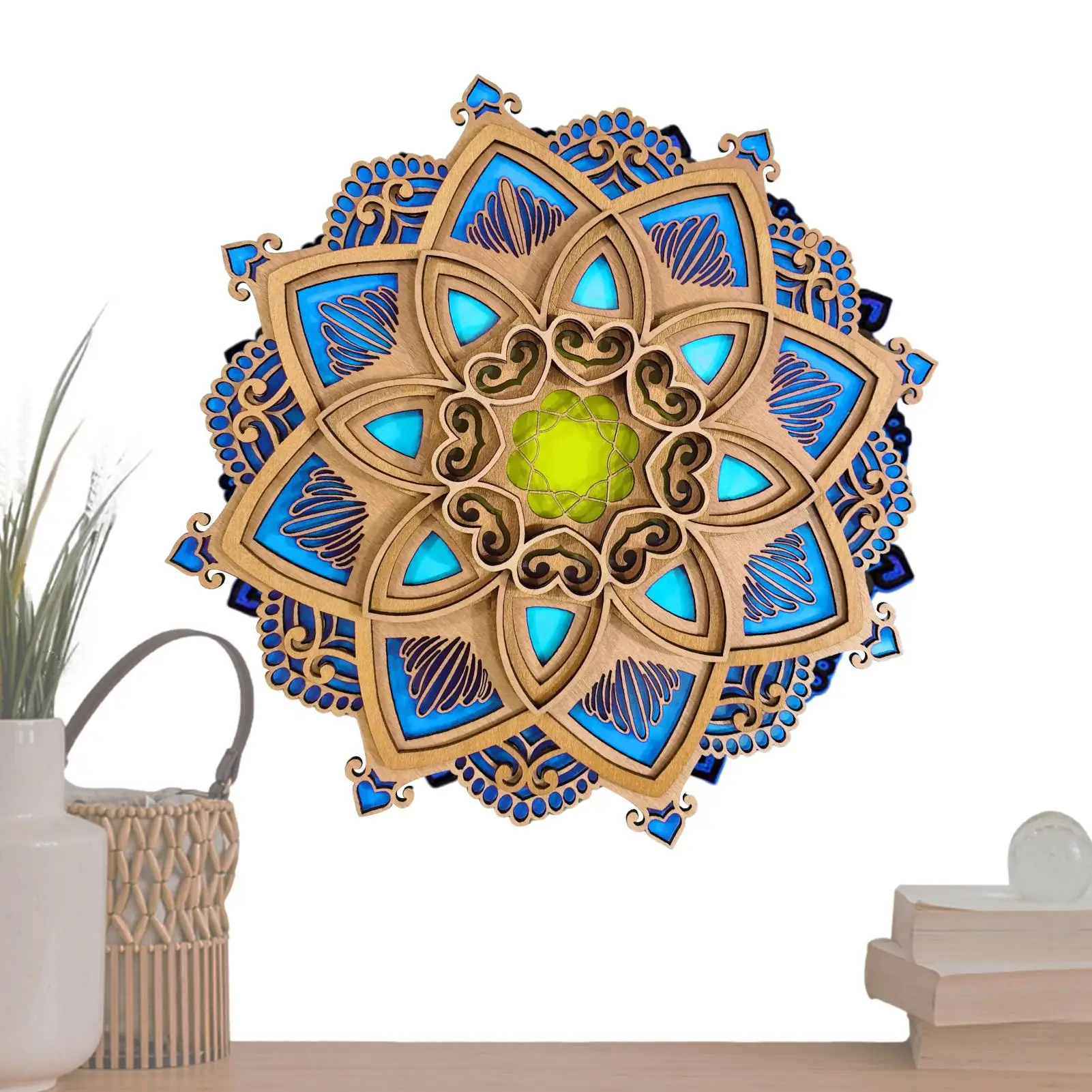 Mandala Yoga Room Night Light LED Carved Ambient Light Wooden Pvc Wall Hanging Lamp Lamapara Home Bedroom Decoration