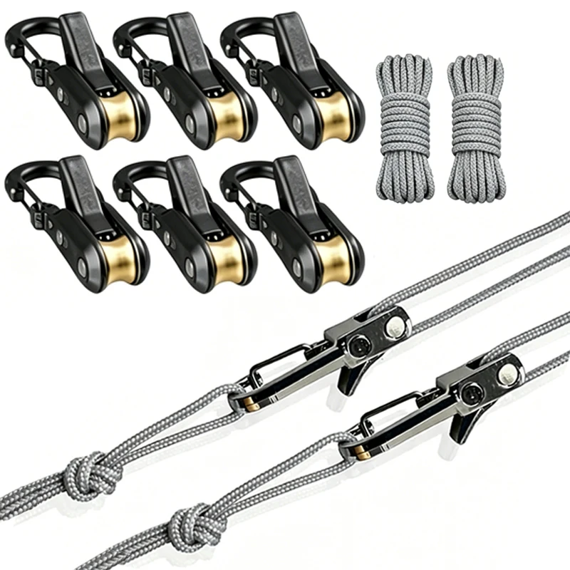 Fixadores e tensionadores de corda - Paracord retrátil de alta resistência com mosquetões de liga e tiras de fixação à prova de vento