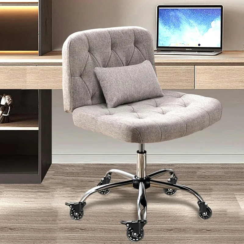 

Criss Cross Chair with Wheels, Comfy Fabric Cross Legged Office Chair for Adult, Armless Wide Seat Desk Chair with Lumbar