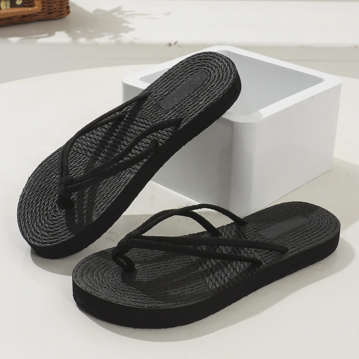 Ladies student fashion trend features pure black double strap anti-slip wear-resistant soft sole flip-flops image 6